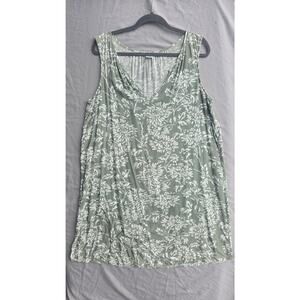 Gap Tank Dress Womens Large Green Floral V Neck Sleeveless Tunic Rayon Jersey